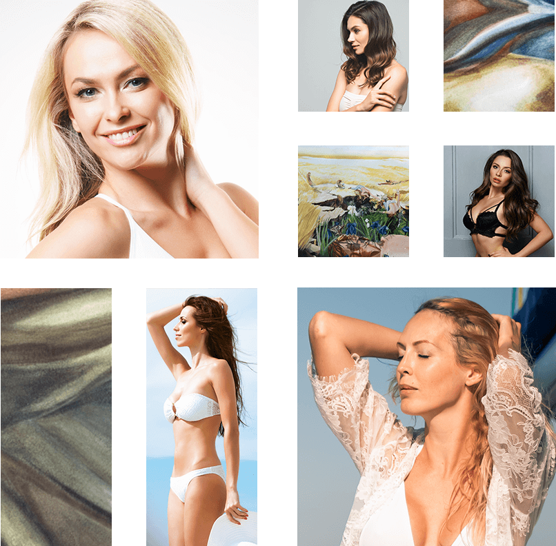 Collage of female models and pieces of art