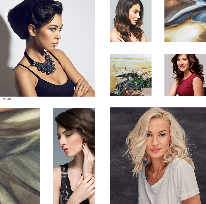 collage of female models and art pieces