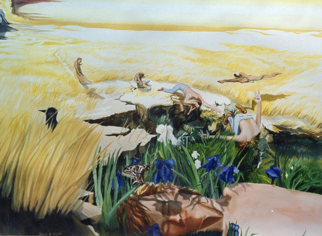 Dr. Butlers interpretive painting of people in a field