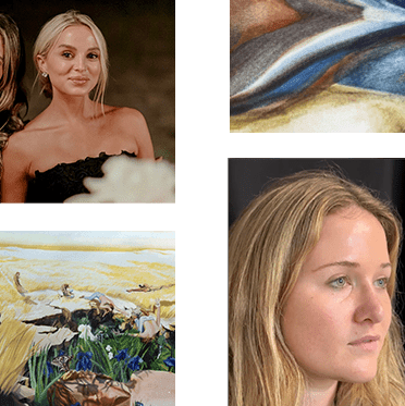 Side by side photos of an art piece and models face