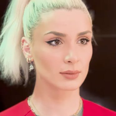 Woman wearing red shirt